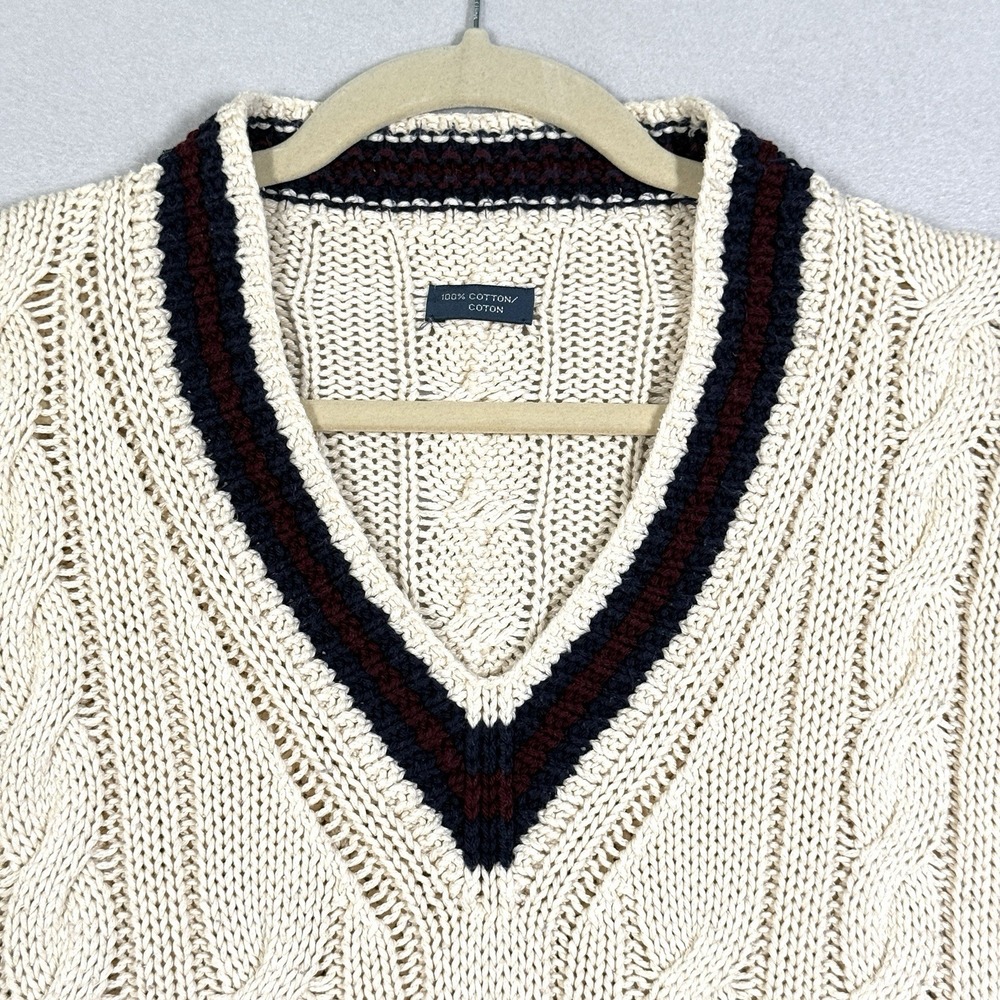 Vintage Polo Ralph Lauren Cricket Sweater Mens L XL Cable Knit Tennis 90s Cream - Picture 2 of 12